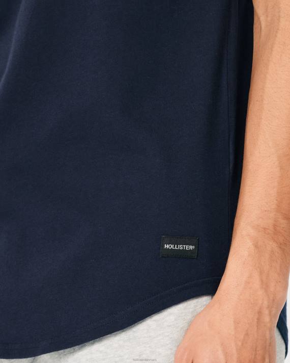 Hollister Mænd langline bomulds t-shirt 2H8Z857 toppe flåde