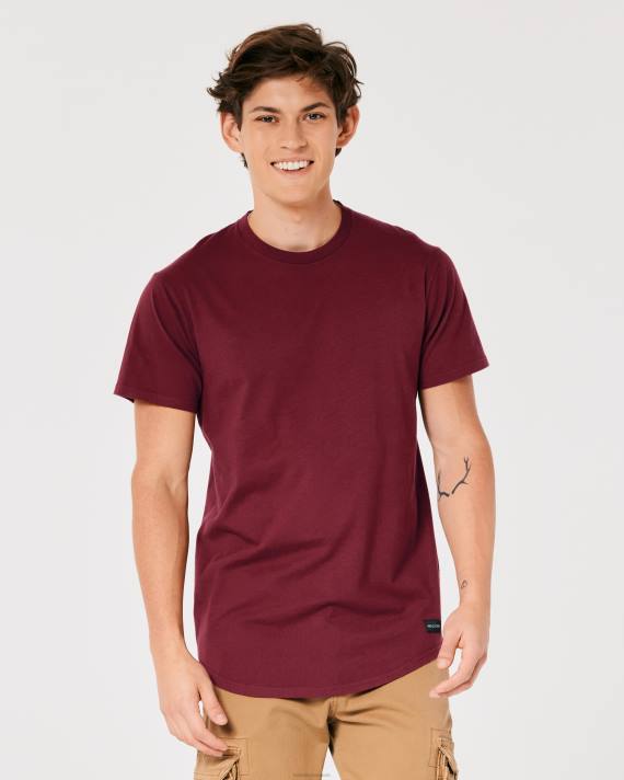 Hollister Mænd langline bomulds t-shirt 2H8Z949 toppe bordeaux