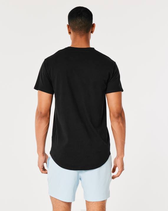 Hollister Mænd langline buet søm besætning t-shirt 2H8Z831 toppe sort