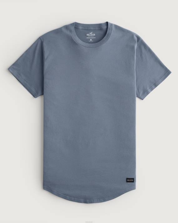 Hollister Mænd langline buet søm besætning t-shirt 2H8Z924 toppe lyseblå