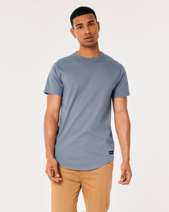 Hollister Mænd langline buet søm besætning t-shirt 2H8Z924 toppe lyseblå
