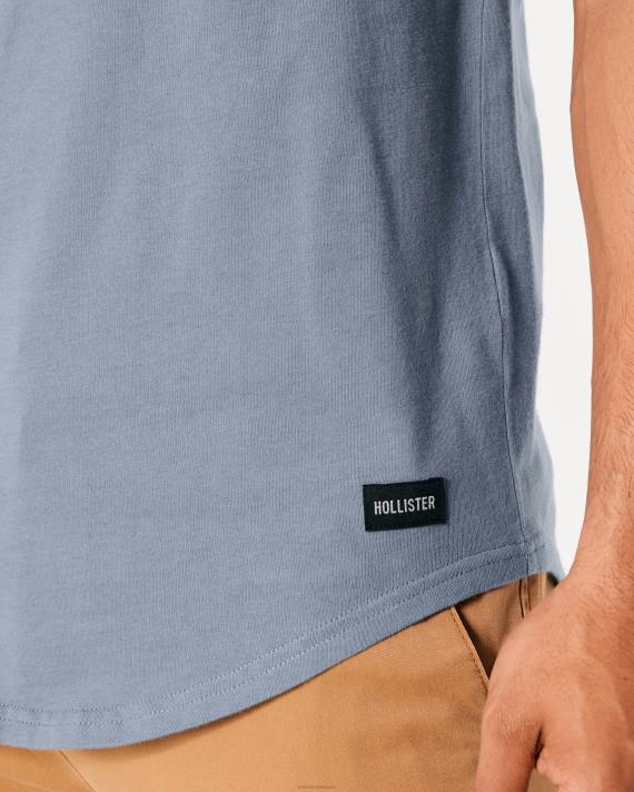 Hollister Mænd langline buet søm besætning t-shirt 2H8Z924 toppe lyseblå