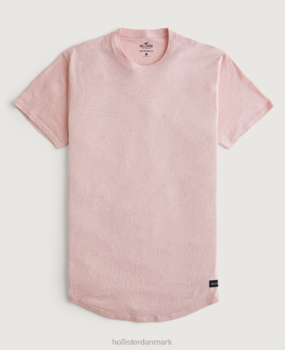 Hollister Mænd langline buet søm besætning t-shirt 2H8Z929 toppe lyngkoral