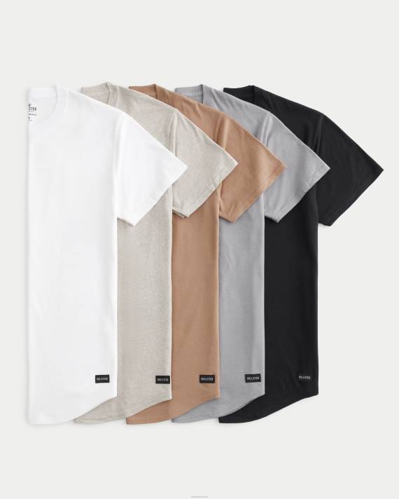 Hollister Mænd langline buet søm crew t-shirt 5-pak 2H8Z811 toppe multi