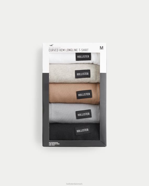 Hollister Mænd langline buet søm crew t-shirt 5-pak 2H8Z811 toppe multi