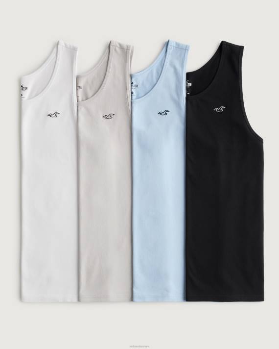 Hollister Mænd logo ikon jersey bomuld tank 4-pak 2H8Z812 toppe hvid