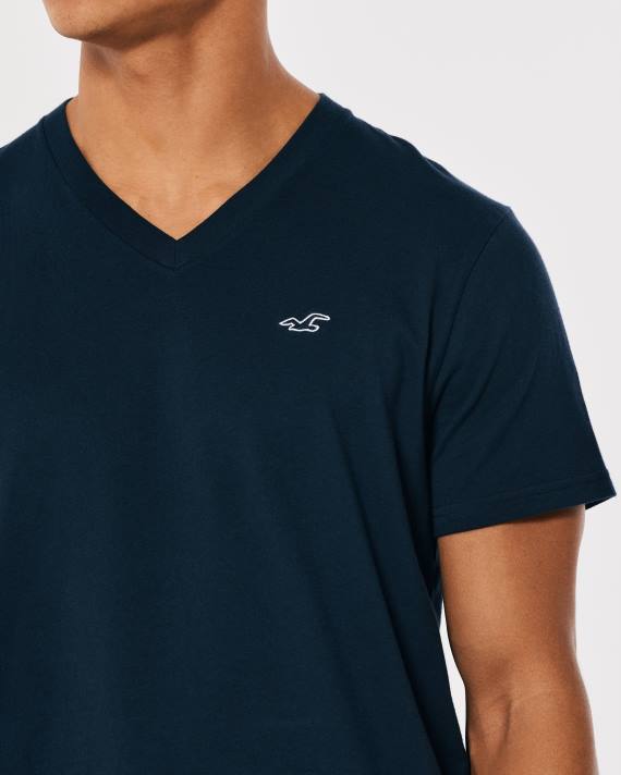 Hollister Mænd logo-ikon t-shirt i bomuld med v-hals 2H8Z931 toppe flåde