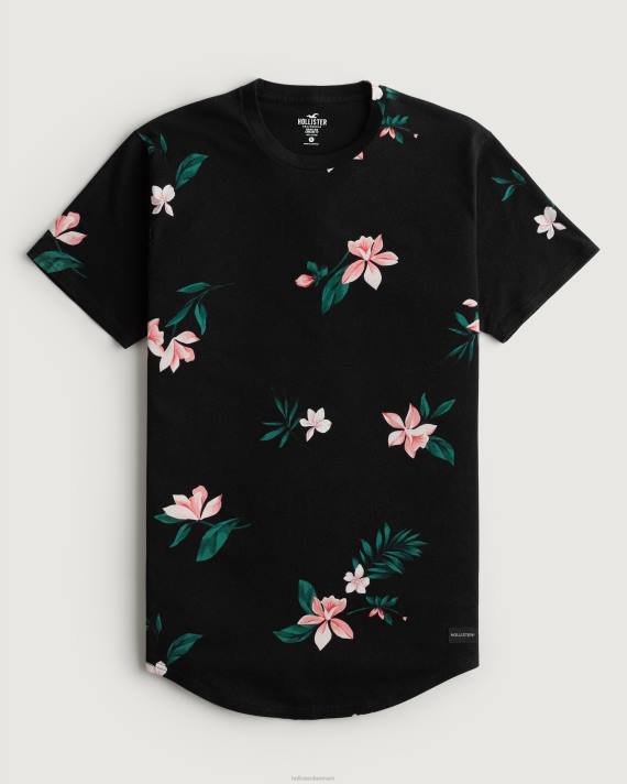 Hollister Mænd longline buet søm t-shirt med blomstermønster 2H8Z813 toppe sort blomstret