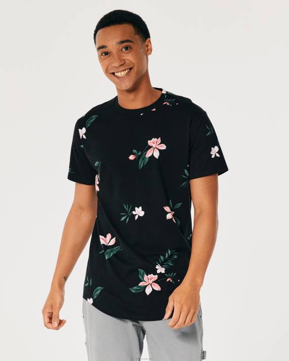 Hollister Mænd longline buet søm t-shirt med blomstermønster 2H8Z813 toppe sort blomstret