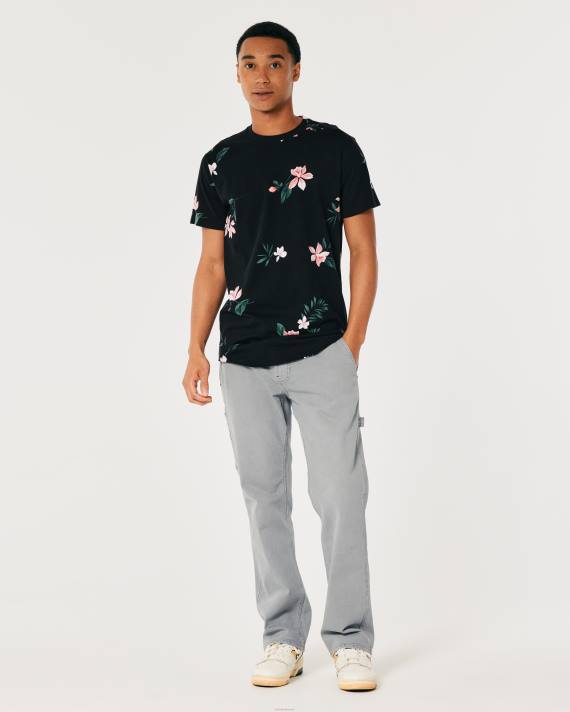 Hollister Mænd longline buet søm t-shirt med blomstermønster 2H8Z813 toppe sort blomstret