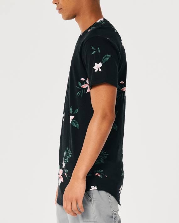 Hollister Mænd longline buet søm t-shirt med blomstermønster 2H8Z813 toppe sort blomstret