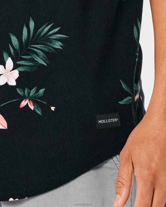 Hollister Mænd longline buet søm t-shirt med blomstermønster 2H8Z813 toppe sort blomstret