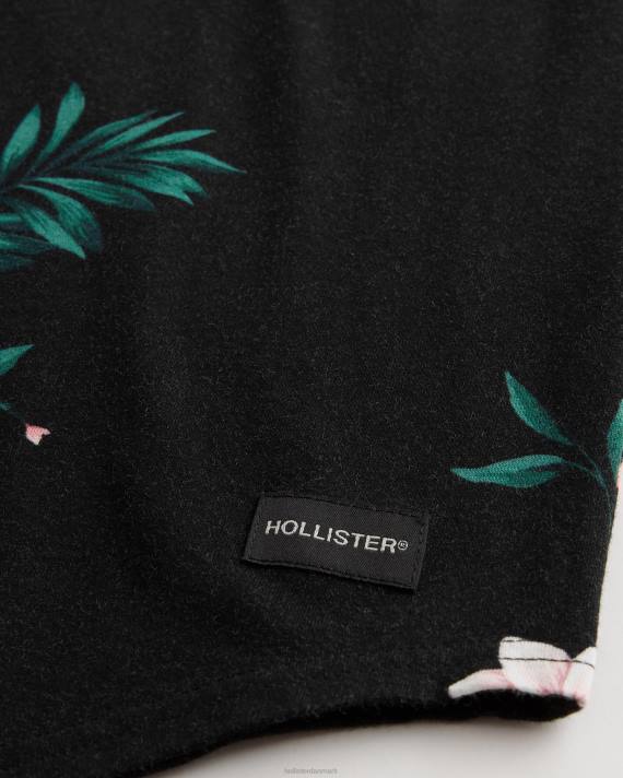 Hollister Mænd longline buet søm t-shirt med blomstermønster 2H8Z813 toppe sort blomstret