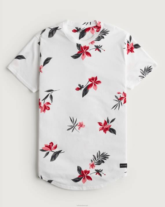 Hollister Mænd longline buet søm t-shirt med blomstermønster 2H8Z847 toppe hvid blomstret