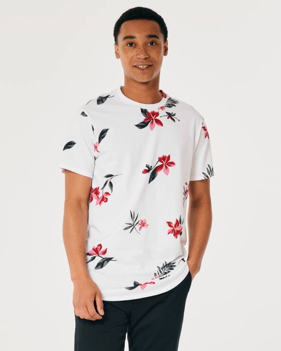 Hollister Mænd longline buet søm t-shirt med blomstermønster 2H8Z847 toppe hvid blomstret