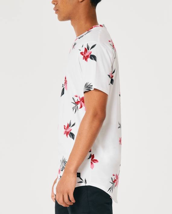 Hollister Mænd longline buet søm t-shirt med blomstermønster 2H8Z847 toppe hvid blomstret