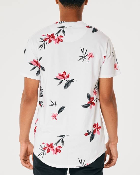 Hollister Mænd longline buet søm t-shirt med blomstermønster 2H8Z847 toppe hvid blomstret