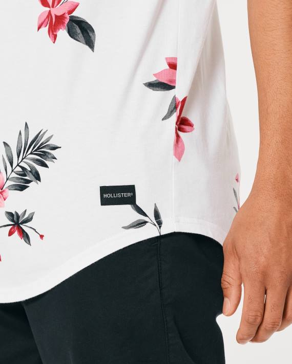 Hollister Mænd longline buet søm t-shirt med blomstermønster 2H8Z847 toppe hvid blomstret