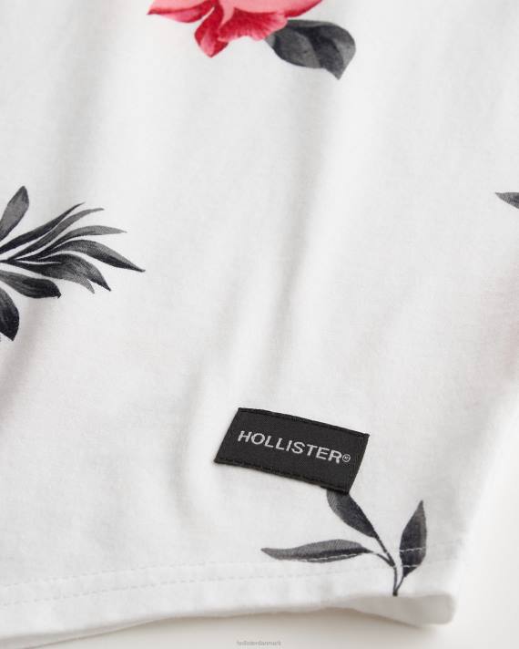 Hollister Mænd longline buet søm t-shirt med blomstermønster 2H8Z847 toppe hvid blomstret