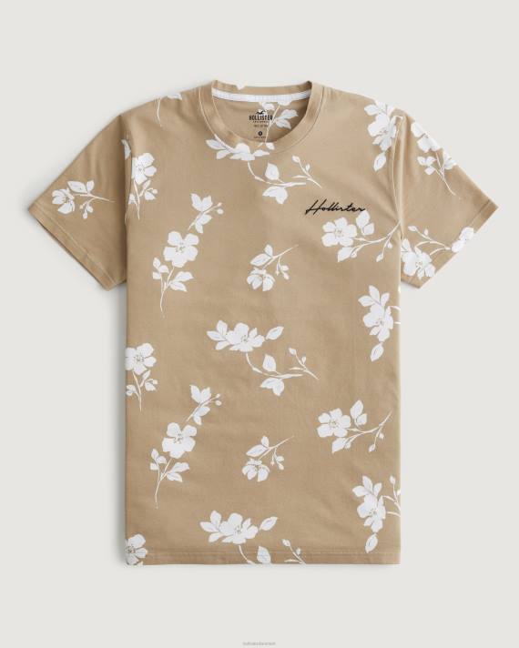 Hollister Mænd mønster logo crew t-shirt 2H8Z901 toppe tan blomstret
