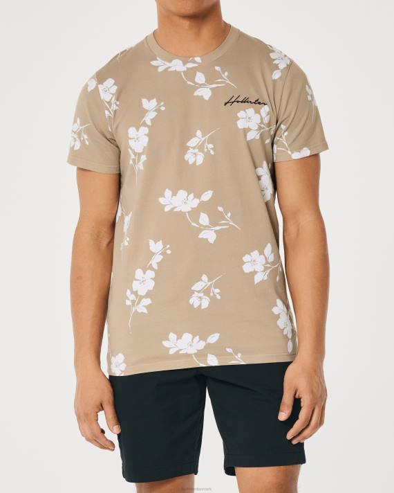 Hollister Mænd mønster logo crew t-shirt 2H8Z901 toppe tan blomstret