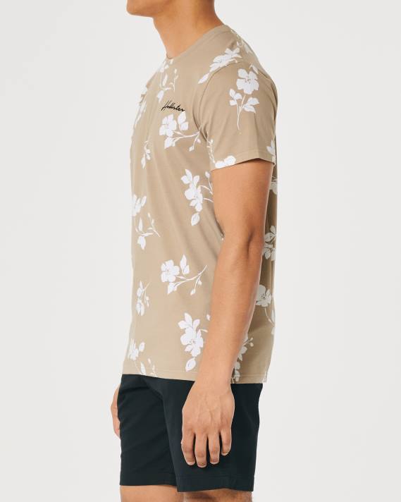 Hollister Mænd mønster logo crew t-shirt 2H8Z901 toppe tan blomstret