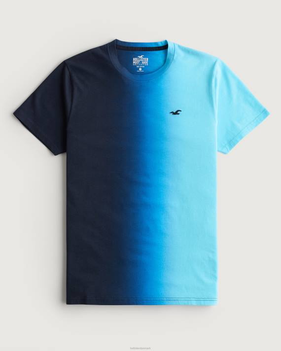Hollister Mænd ombre logo ikon bomulds t-shirt 2H8Z861 toppe marineblå til turkis ombre