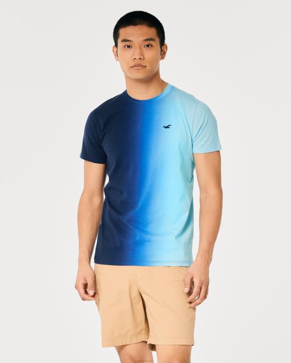 Hollister Mænd ombre logo ikon bomulds t-shirt 2H8Z861 toppe marineblå til turkis ombre