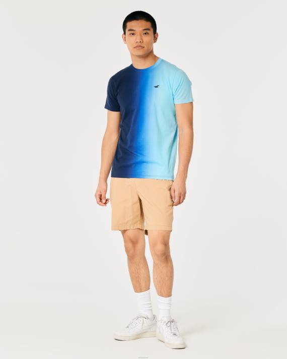 Hollister Mænd ombre logo ikon bomulds t-shirt 2H8Z861 toppe marineblå til turkis ombre