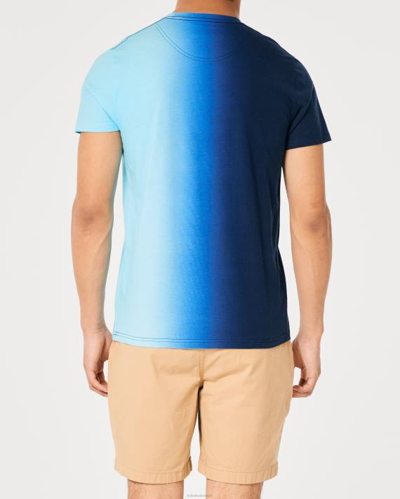 Hollister Mænd ombre logo ikon bomulds t-shirt 2H8Z861 toppe marineblå til turkis ombre