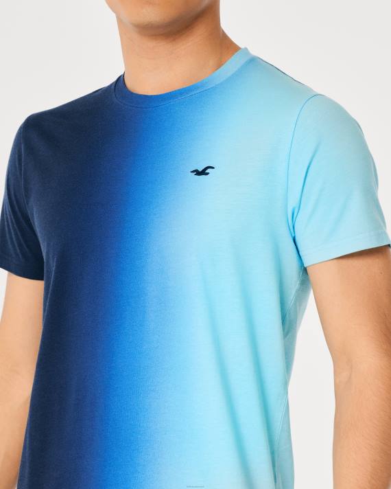 Hollister Mænd ombre logo ikon bomulds t-shirt 2H8Z861 toppe marineblå til turkis ombre