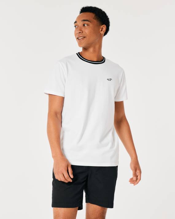 Hollister Mænd tippet besætningsikon t-shirt 2H8Z866 toppe hvid