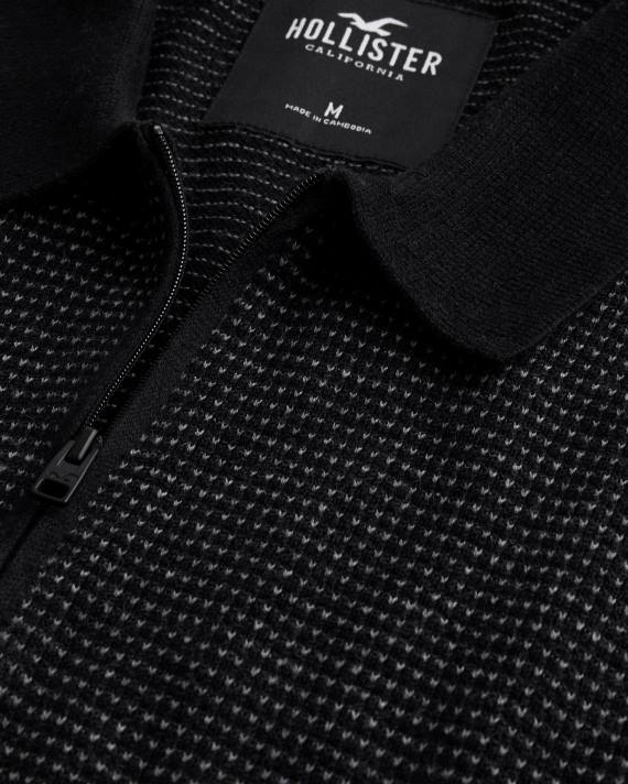 Hollister Mænd lynlås stolpe sweater polo 2H8Z925 toppe sort mønster